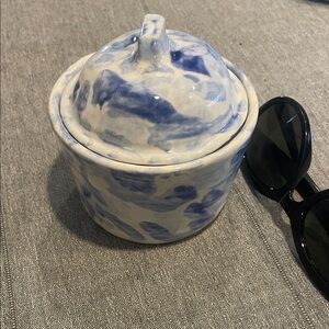 Artistic Blue and White Ceramic Lidded Jar